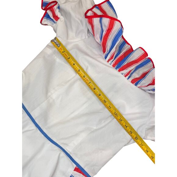 VTG Spanish Flamenco Dress Red White Blue Striped Ruffle Heritage Puerto Rico S - Picture 4 of 13